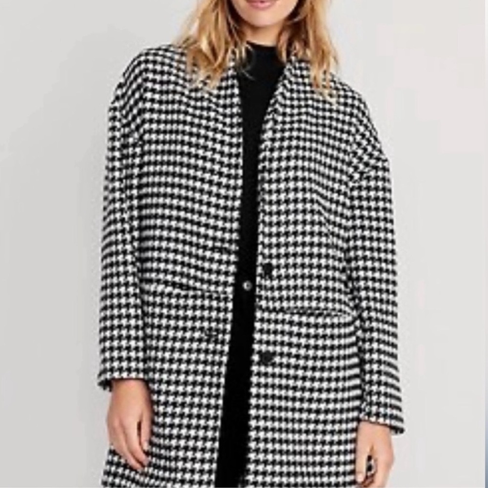 Old Navy Houndstooth Long Coat - Black/White